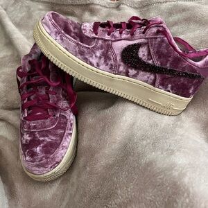Plum Crushed Velvet Crystal Embellished Nike Air One Size 8